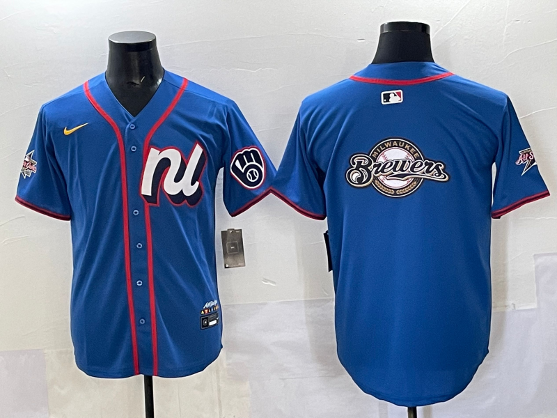 Men 2025 Milwaukee Brewers blank blue Nike MLB All Star Jersey style1->milwaukee brewers->MLB Jersey